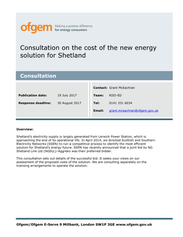 Consultation on the Cost of the New Energy Solution for Shetland
