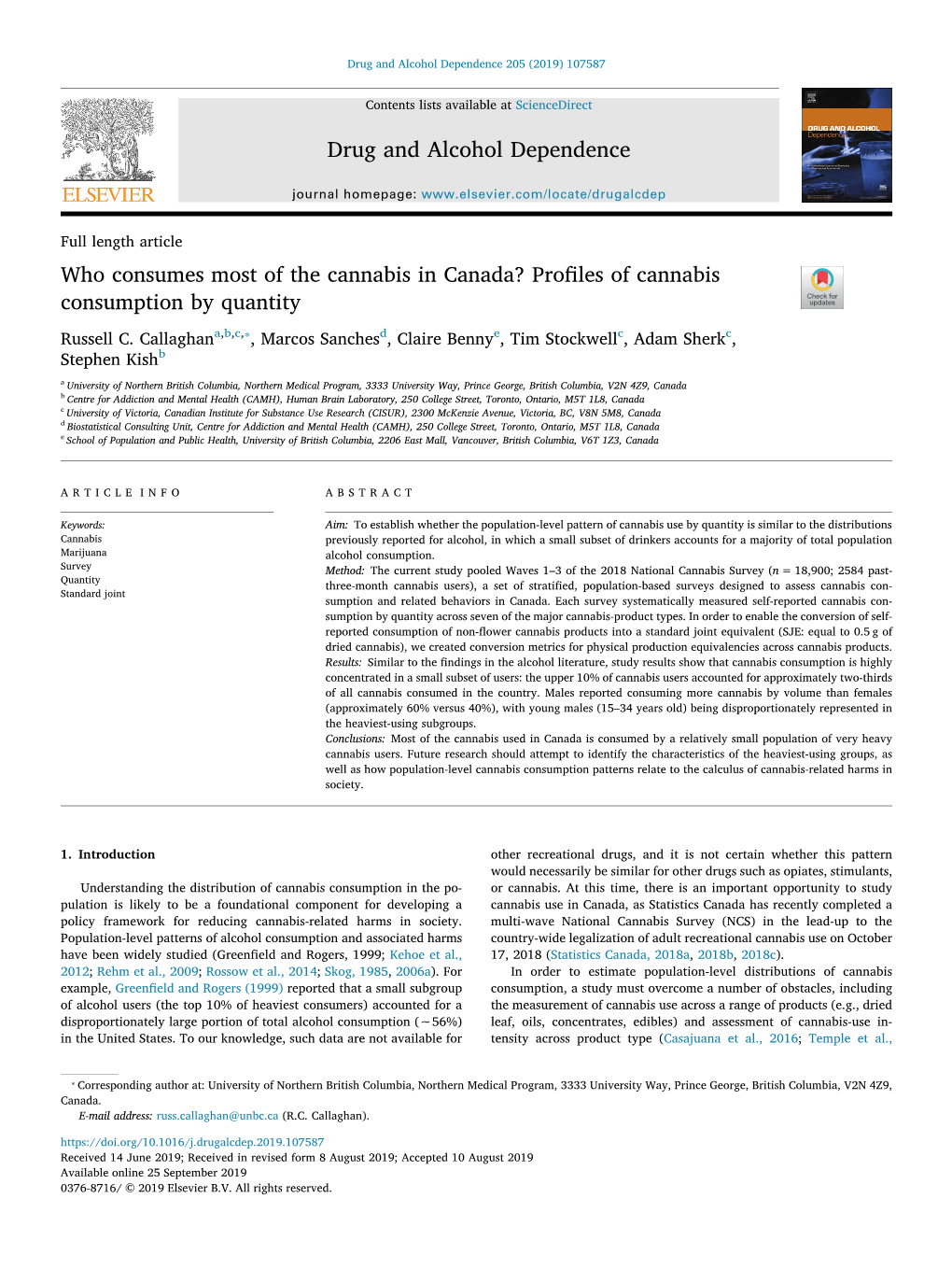 Profiles of Cannabis Consumption by Quantity