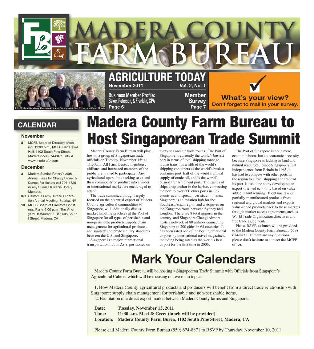 MADERA COUNTY FARM BUREAU AGRICULTURE TODAY November 2011 Vol