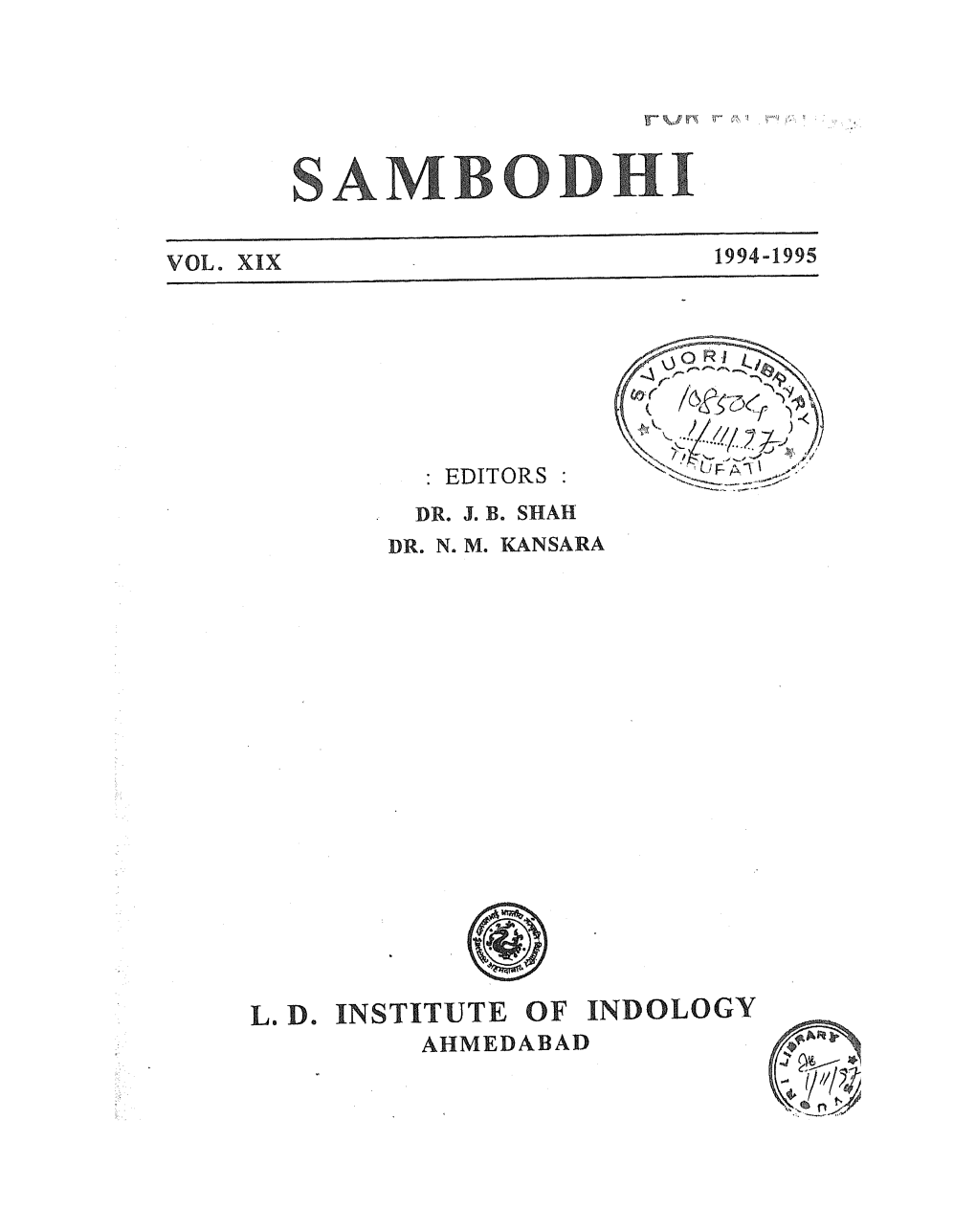 L.D. INSTITUTE of INDOLOGY AHMEDABAD Published by