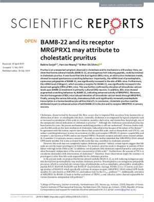 BAM8-22 and Its Receptor MRGPRX1 May Attribute to Cholestatic Pruritus