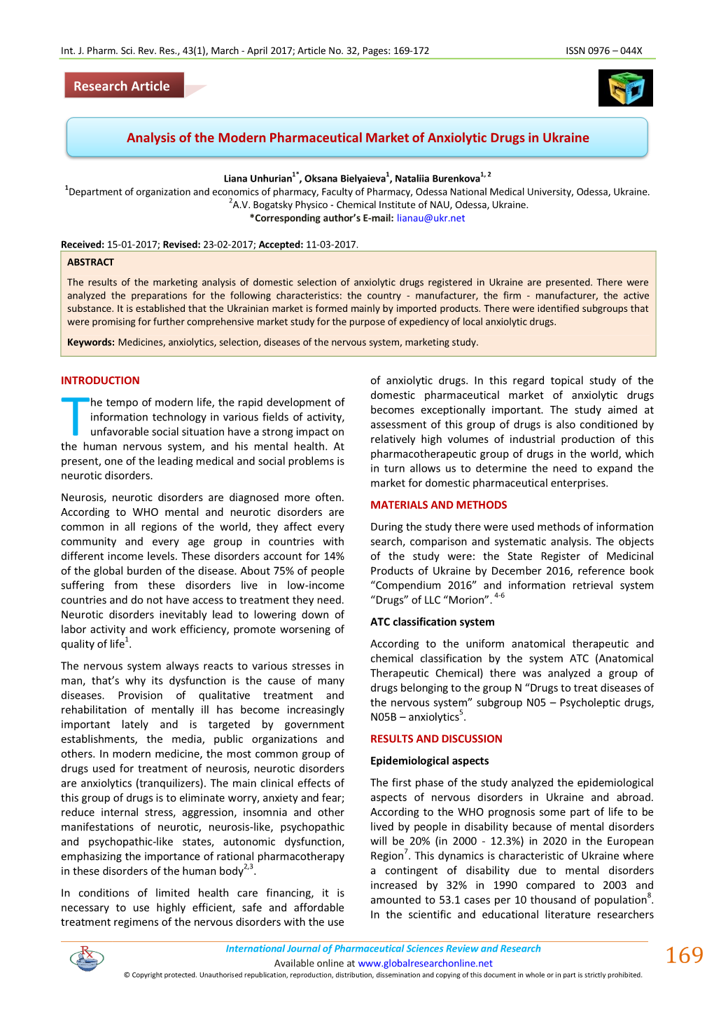 Analysis of the Modern Pharmaceutical Market of Anxiolytic Drugs in Ukraine