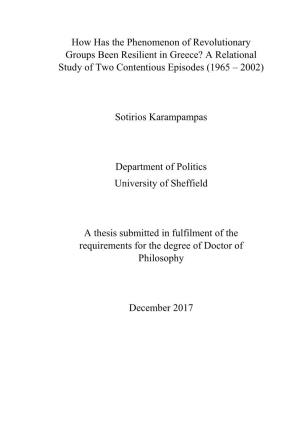 How Has the Phenomenon of Revolutionary Groups Been Resilient in Greece? a Relational Study of Two Contentious Episodes (1965 – 2002)