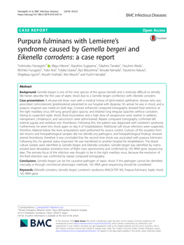 Purpura Fulminans with Lemierre's Syndrome Caused by Gemella