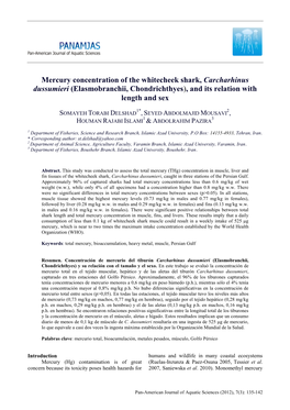 Mercury Concentration of the Whitecheek Shark, Carcharhinus Dussumieri (Elasmobranchii, Chondrichthyes), and Its Relation with Length and Sex