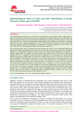 Epidemiological Study of Ticks and Their Distribution in Decha Woreda of Kafa Zone, SNNPRS