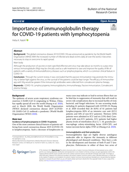 Importance of Immunoglobulin Therapy for COVID-19 Patients With