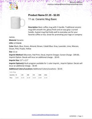 2.05 11 Oz. Ceramic Mug Basic