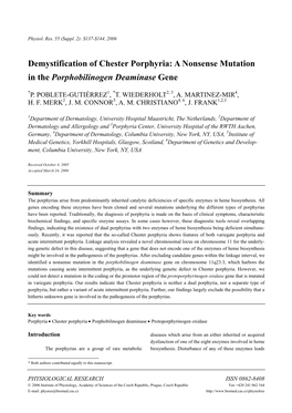 Demystification of Chester Porphyria: a Nonsense Mutation in the Porphobilinogen Deaminase Gene