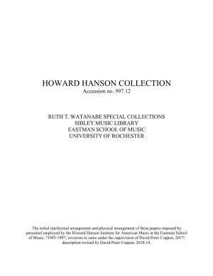 HOWARD HANSON COLLECTION Accession No