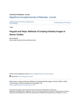 Hogushi and Heiyo: Methods of Creating Painterly Images in Woven Textiles