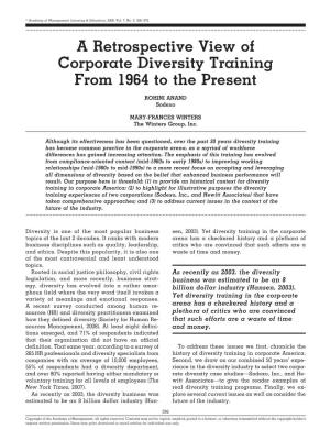 A Retrospective View of Corporate Diversity Training from 1964 to the Present