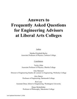 Answers to Frequently Asked Questions for Engineering Advisors at Liberal Arts Colleges