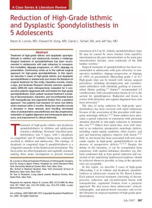 Reduction of High-Grade Isthmic and Dysplastic Spondylolisthesis in 5 Adolescents Baron S