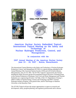 CALL for PAPERS ST-NH2 American Nuclear Society