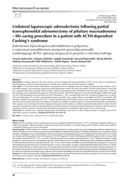 Unilateral Laparoscopic Adrenalectomy Following Partial Transsphenoidal Adenomectomy of Pituitary Macroadenoma