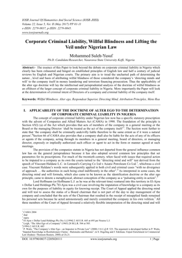 Corporate Criminal Liability, Willful Blindness and Lifting the Veil Under Nigerian Law