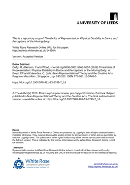 Thresholds of Representation: Physical Disability in Dance and Perceptions of the Moving Body