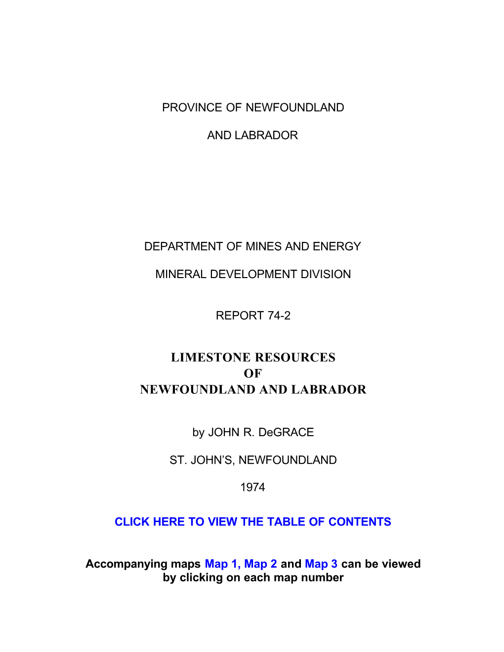 Limestone Resources of Newfoundland and Labrador