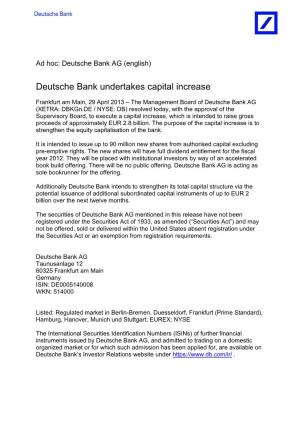 Deutsche Bank Undertakes Capital Increase