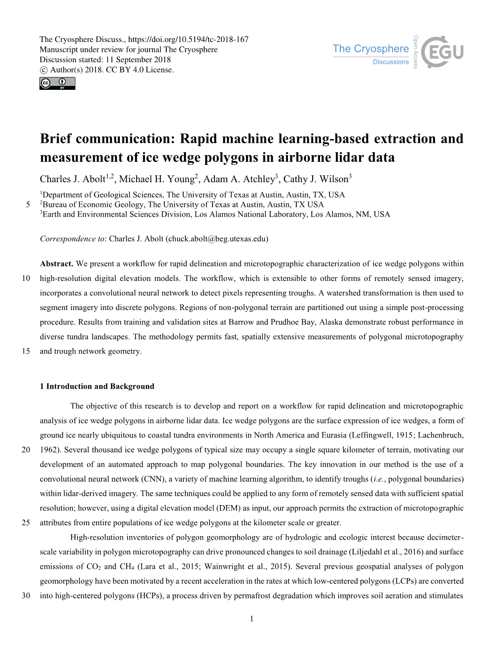 Rapid Machine Learning-Based Extraction and Measurement of Ice Wedge Polygons in Airborne Lidar Data Charles J