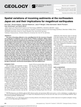 Spatial Variations of Incoming Sediments at the Northeastern
