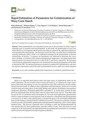 Rapid Estimation of Parameters for Gelatinization of Waxy Corn Starch