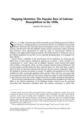 Mapping Identities: the Popular Base of Galician Russophilism in the 1890S
