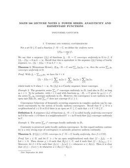 Power Series, Analyticity and Elementary Functions