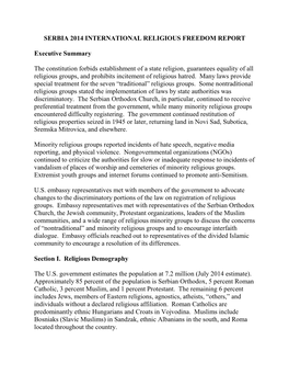 Serbia 2014 International Religious Freedom Report