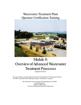 Module 8: Overview of Advanced Wastewater Treatment Processes Edited 9/10/2013