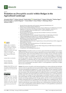Predation on Drosophila Suzukii Within Hedges in the Agricultural Landscape