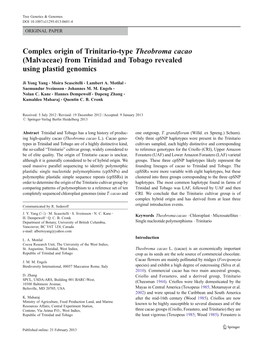 Complex Origin of Trinitario-Type Theobroma Cacao (Malvaceae) from Trinidad and Tobago Revealed Using Plastid Genomics