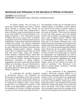 Sainthood and Vilification in the Narrative of William of Norwich