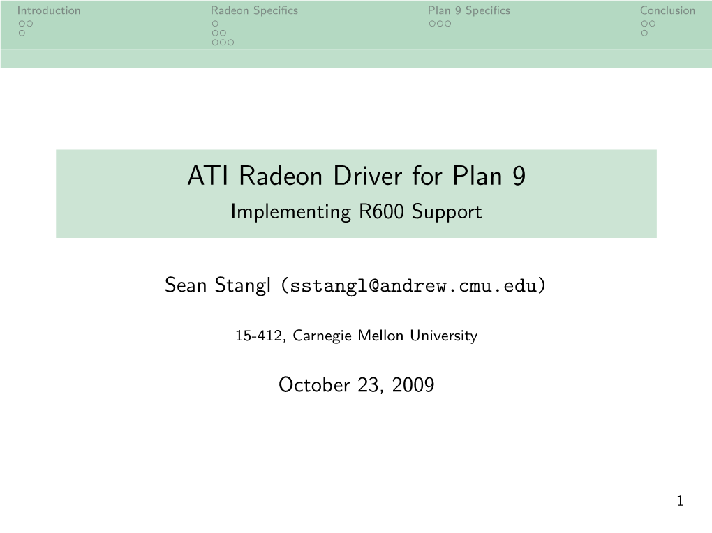 ATI Radeon Driver for Plan 9 Implementing R600 Support