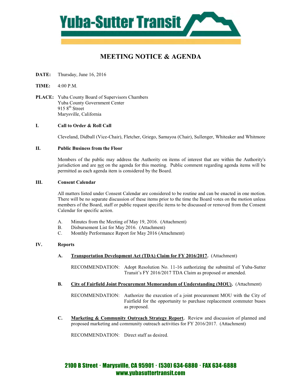 Meeting Notice & Agenda