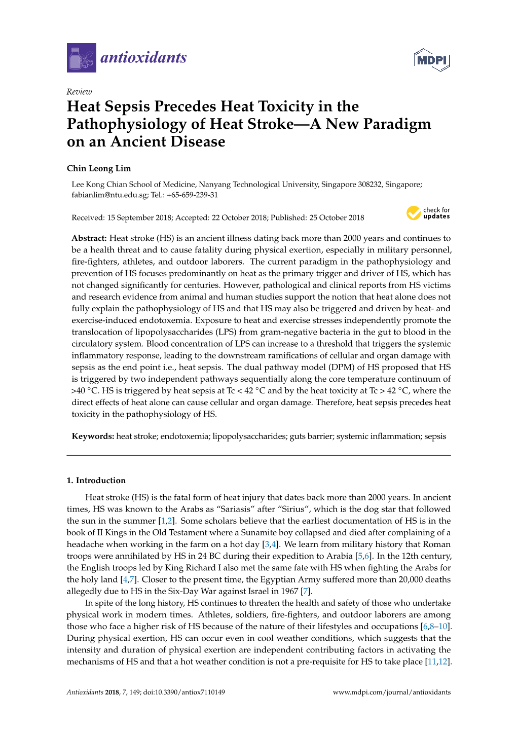 Heat Sepsis Precedes Heat Toxicity in the Pathophysiology of Heat Stroke—A New Paradigm on an Ancient Disease