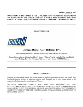 Curaçao Digital Asset Holdings B.V. (A Private Limited Liability Company Incorporated Under the Laws of Curaçao)