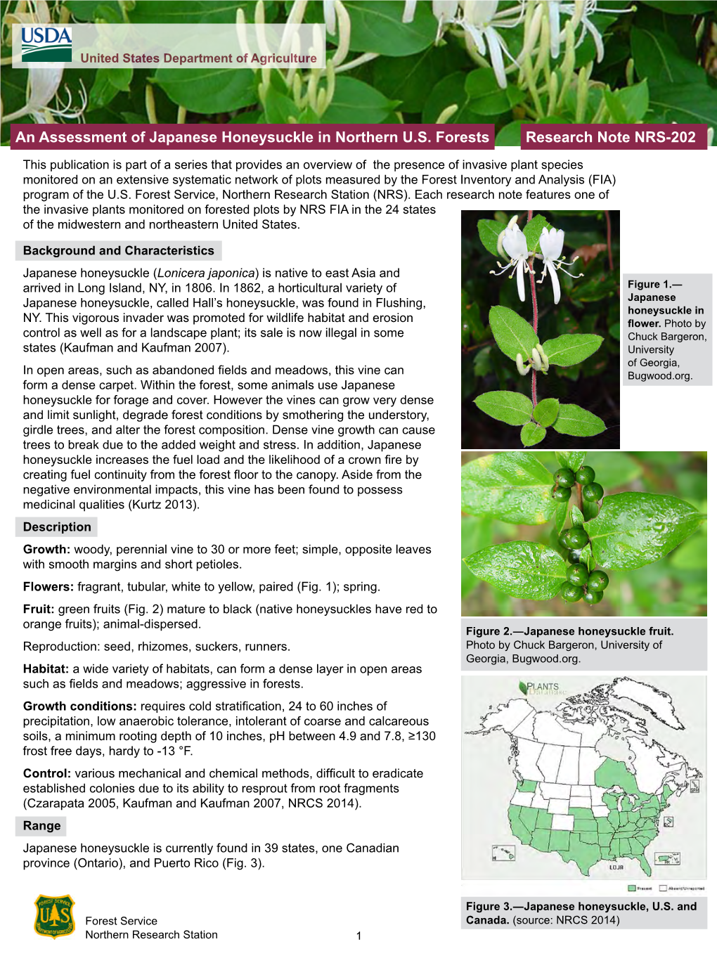 An Assessment of Japanese Honeysuckle in Northern U.S. Forests Research Note NRS-202