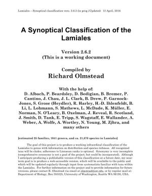 Lamiales – Synoptical Classification Vers
