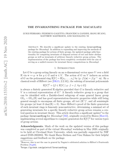 Arxiv:2010.15331V2 [Math.AC] 19 Nov 2020 Rlqeto Nivratter.Ti Ril Ecie Signiﬁcant a Describes R Article Action This Group Theory