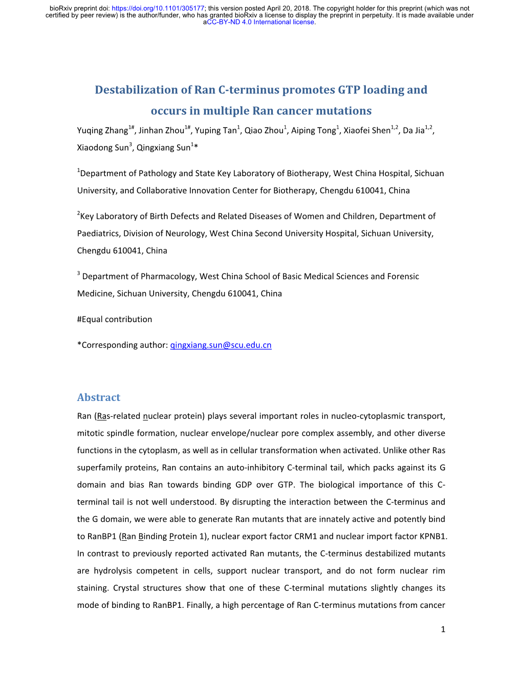 Destabilization of Ran C-Terminus Promotes GTP Loading and Occurs