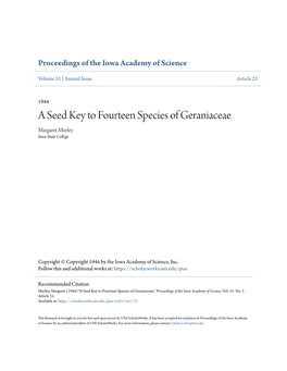 A Seed Key to Fourteen Species of Geraniaceae Margaret Murley Iowa State College