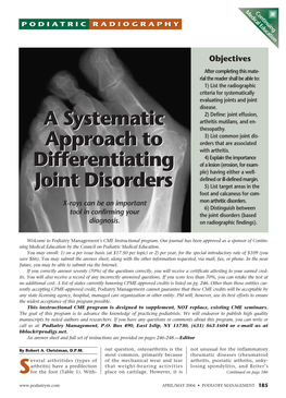 A Systematic Approach to Differentiating Joint Disorders A