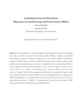 Repression, Counterbalancing, and Pro-Government Militias Clionadh Raleigh† Roudabeh Kishi† † Department of Geography, University of Sussex