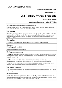 2-3 Finsbury Avenue, Broadgate in the City of London Planning Application No: 16/00149/FULEIA