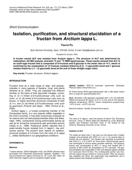 Isolation, Purification, and Structural Elucidation of a Fructan from Arctium Lappa L