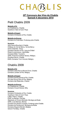 Concours Des Vins De Chablis 2011