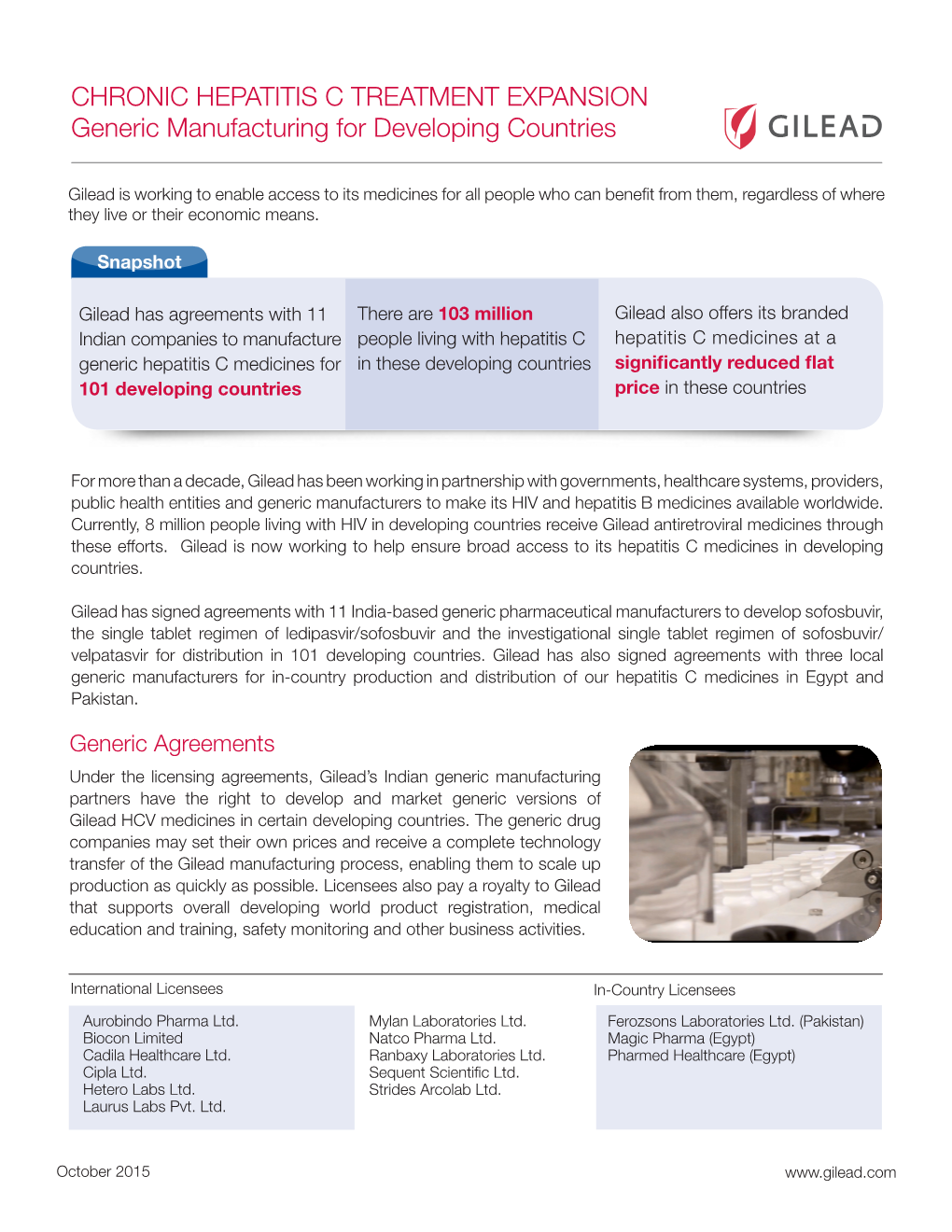 Chronic Hepatitis C Treatment Expansion: Generic Manufacturing