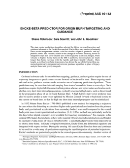 (Preprint) AAS 16-112 ENCKE-BETA PREDICTOR for ORION BURN